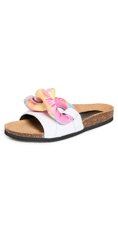 Jw Anderson J. W.anderson White Leather Chain Flat Slides In Multi