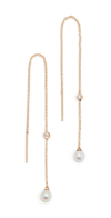 ZOË CHICCO 14K FLOATING DIAMOND & PEARL CHAIN THREADER EARRINGS