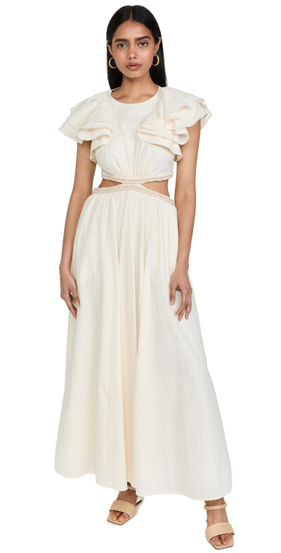 Zimmermann Anneke Striped Cotton Voile Cutout Maxi Dress In White,gold