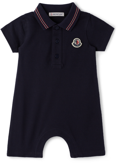 Moncler Blue Romper For Baby Boy With Iconic Patch