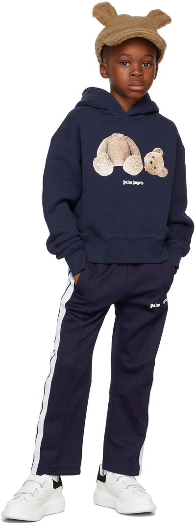 Palm Angels Kidss Blue Cotton Hoodie With Bear Print