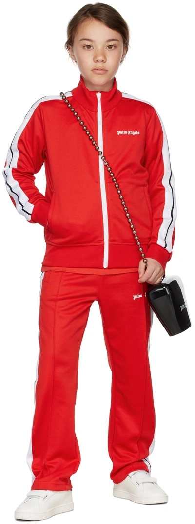 Palm Angels Kids Red Classic Logo Track Jacket In Red White