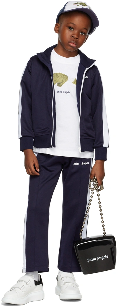 Palm Angels Kids Navy Track Trousers In Navy Blue White