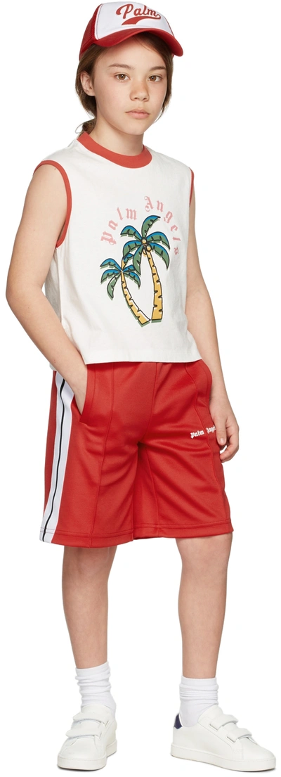 Palm Angels Kids Red Logo Shorts In Red White