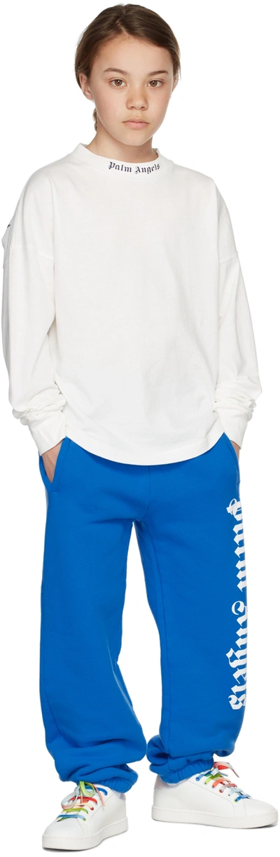 Palm Angels Kids Blue Classic Logo Lounge Pants In Light Blue Wh