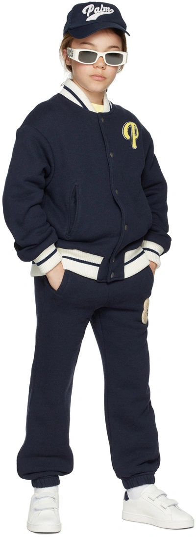 Palm Angels Kids' Logo-patch Varsity Bomber Jacket In Navy