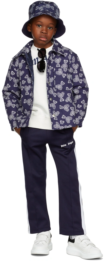Palm Angels Kids Navy Paisley Bear Jacket In Navy Blue White