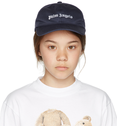 Palm Angels Kids Logo-embroidered Cotton Baseball Cap In Blue