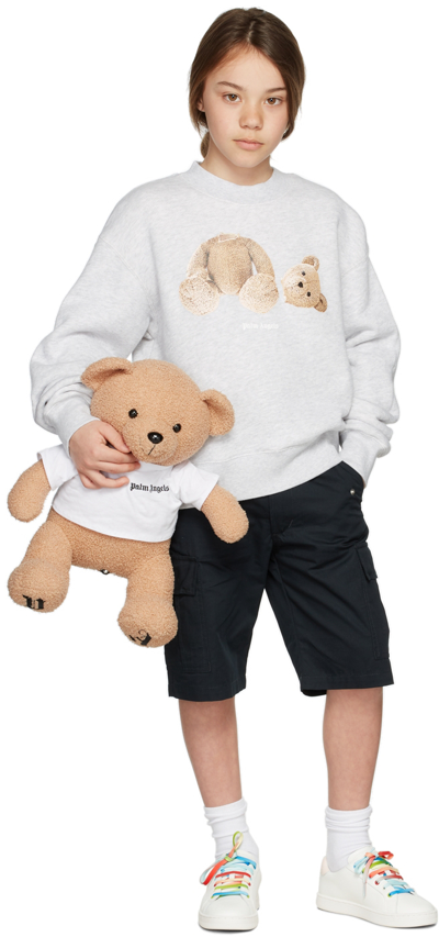 Palm Angels Gray Sweatshirt For Kids With Iconic Bear And White Logo