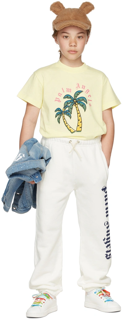 Palm Angels Kids White Classic Logo Lounge Pants In White Navy