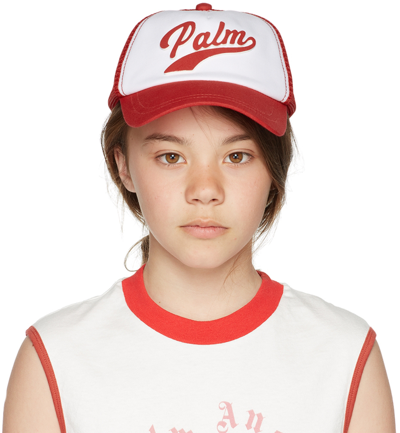 Palm Angels キッズ｜レッド＆ホワイト ロゴ ベースボールキャップ In Red A White