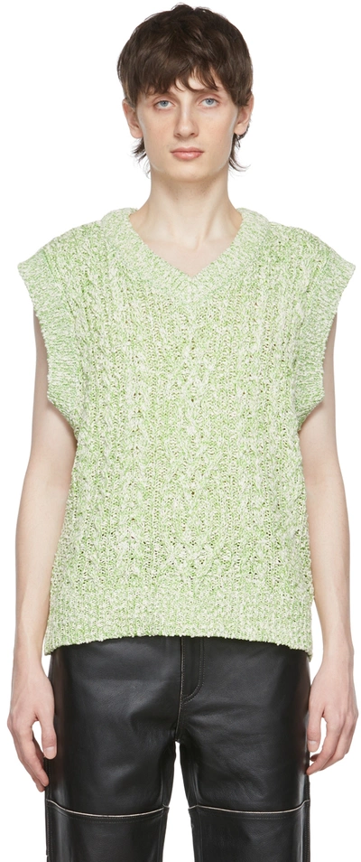 Andersson Bell Ivory And Neon Knitted Gilet In Green