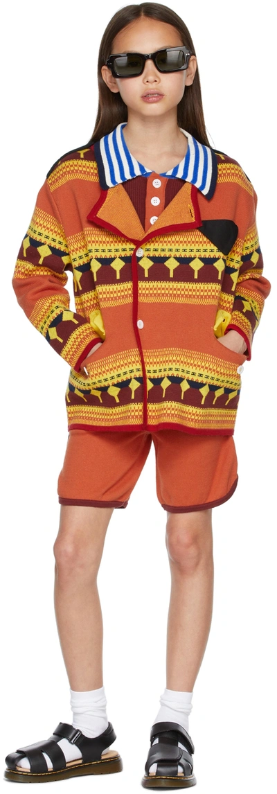 Ligne Noire Kids Orange & Yellow Jacquard Cardigan