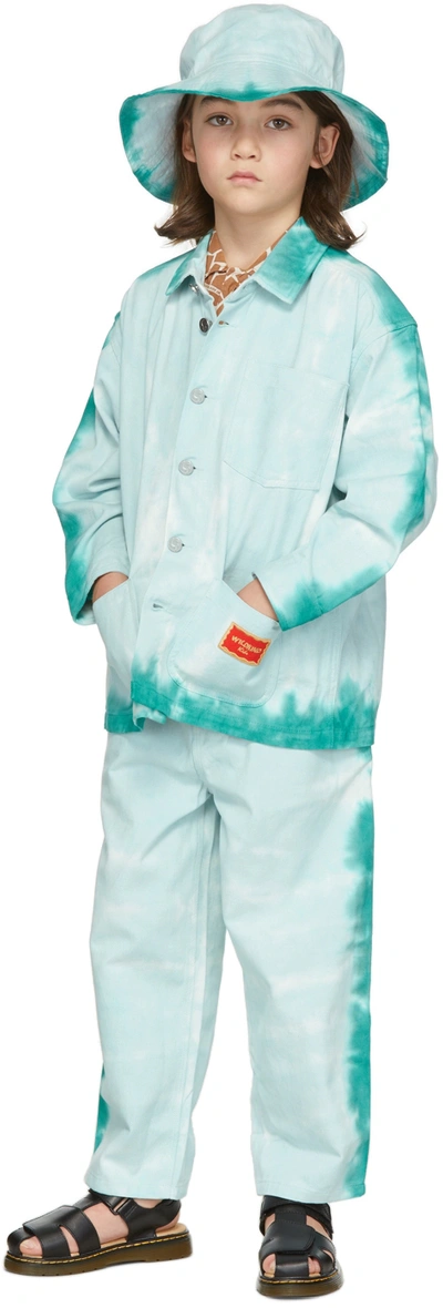 Wildkind Kids Blue & White Tony Tie-dye Jacket In Hand Dyed Twill