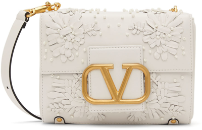 Valentino Garavani Stud Sign Floral Embroidered Leather Shoulder Bag In Bianco