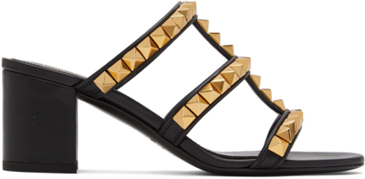 Valentino Garavani Black Rockstud Heeled Sandals In 0no Nero