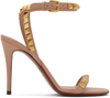 VALENTINO GARAVANI TAUPE ROCKSTUD NO LIMIT HEELED SANDALS