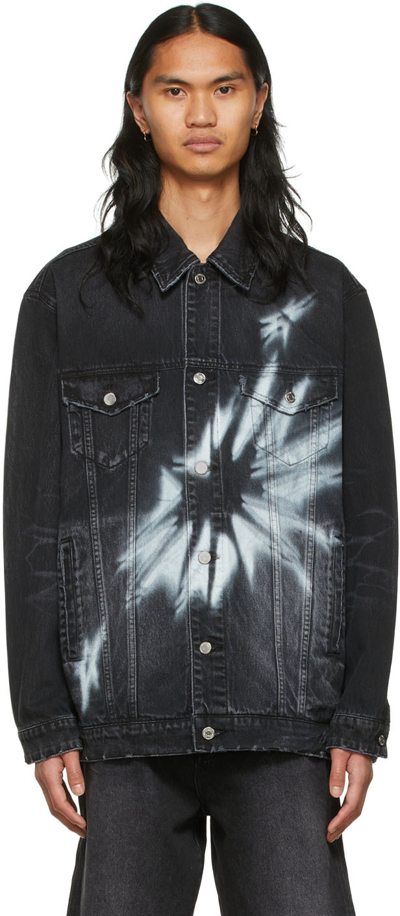 We11 Done Black Graphic Denim Jacket In Wash Black