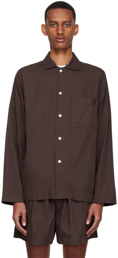 Tekla Organic Cotton Long Sleeve Pyjama Shirt In Brown