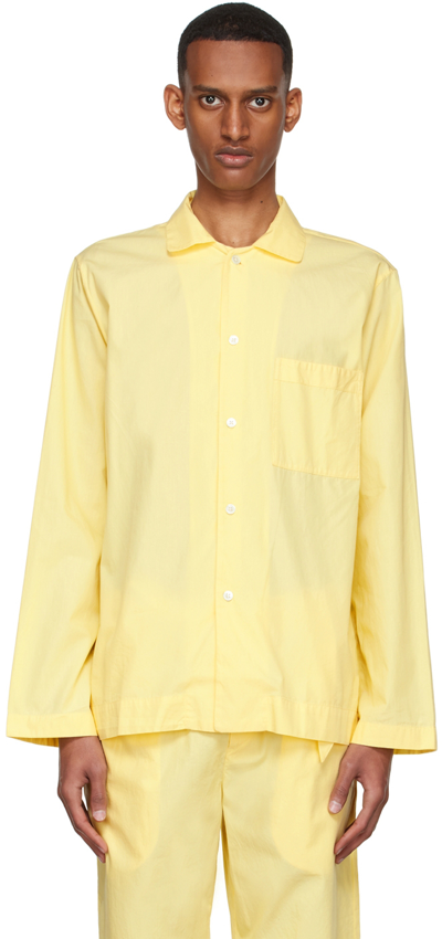 Tekla Camp-collar Organic Cotton-poplin Pyjama Shirt In Yellow