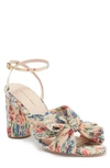 Loeffler Randall Camellia Pleated Knot Ankle-strap Sandals In Tan Vine Floral