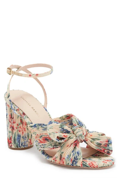 Loeffler Randall Camellia Pleated Knot Ankle-strap Sandals In Tan Vine Floral