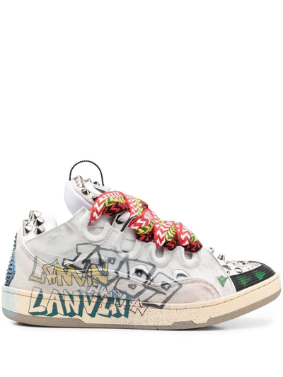 Lanvin Graffiti-print Lace-up Trainers In White