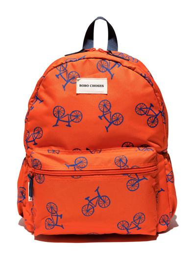 Bobo Choses Kids' Bicycle-print Recycled Polyester Backpack In Orange