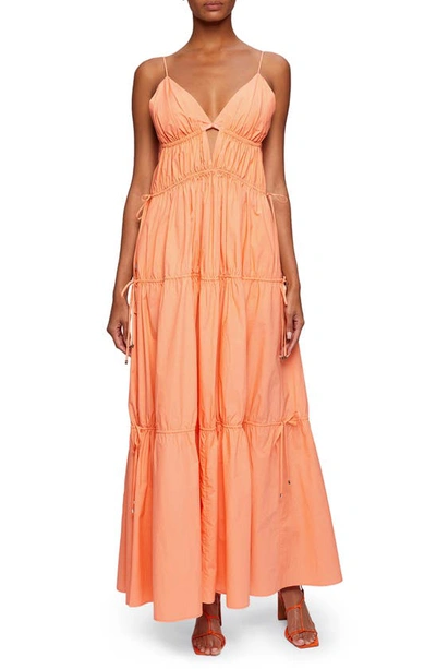 Jonathan Simkhai April Tiered Cotton Poplin Maxi Dress In Coral