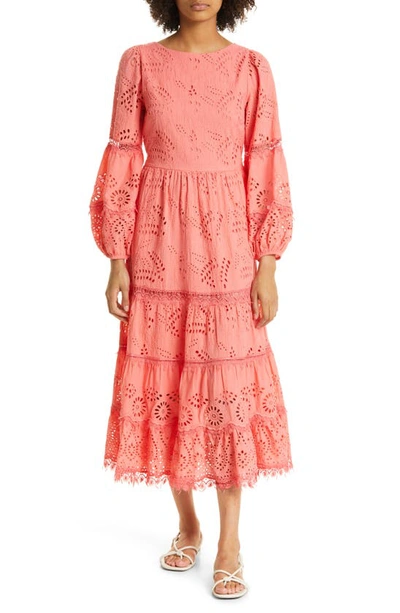 Kobi Halperin Zadie Long Sleeve Cotton Eyelet Dress In Coral