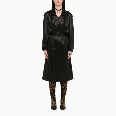 Saint Laurent Shiny Black Trench Coat In Satin