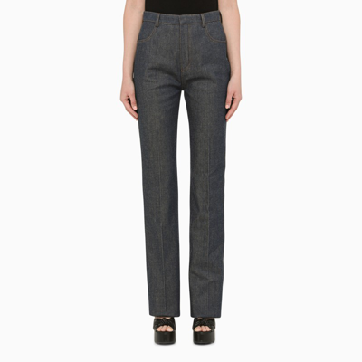 Saint Laurent Blue Marine Straight-leg Trousers In Denim