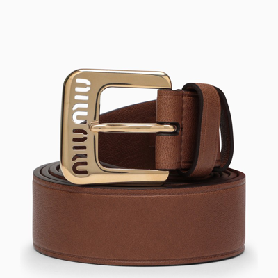 Miu Miu Cut-out Logo Leather Belt In Brown