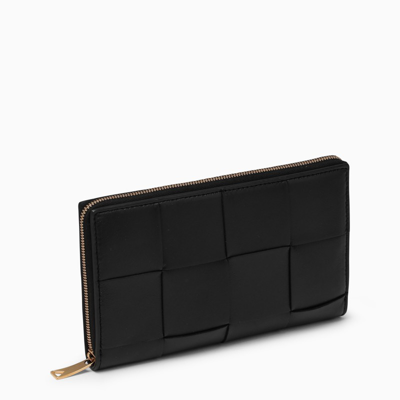 Bottega Veneta Black Maxi Intrecciato Zip-around Wallet