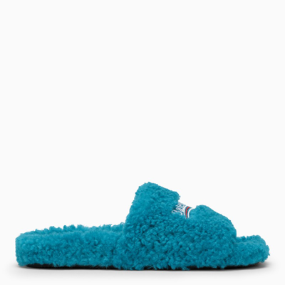 Balenciaga Light Blue Furry Slide Thong