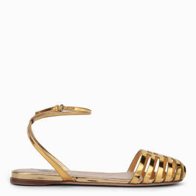 Miu Miu Gold Perforated Ballerina In Metal