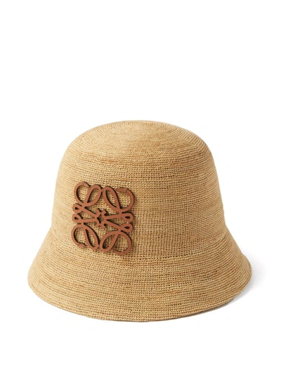 Loewe + Paula's Ibiza Anagram Leather-trimmed Raffia Bucket Hat In Natural