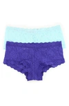 Hanky Panky Assorted 2-pack Lace Boyshorts In Celeste/ Wild Violet