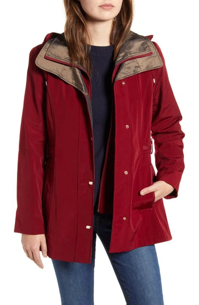 Gallery Raincoat With Removable Hood & Liner In Merlot
