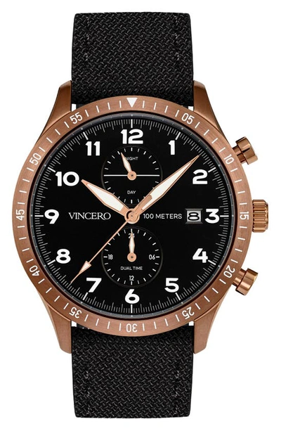 Vincero Altitude Chronograph Fabric Strap Watch, 43mm In Copper/ Matte Black