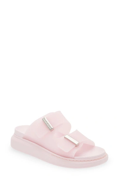 Alexander Mcqueen Double Buckle Rubber Slide Sandals In Pale Pink/silver