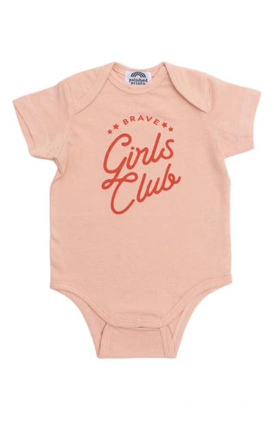 Polished Prints Babies' Brave Girls Club Organic Cotton Bodysuit In Peach