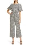 BODEN FLORAL PRINT PUFF SLEEVE COTTON JUMPSUIT