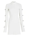 Mach&mach Mach And Mach Crystal Bow Long Sleeve Cutout Knit Minidress In White
