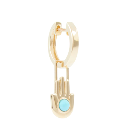 Robinson Pelham Orb Midi 14kt Gold Single Hoop Earring And Hamsa Hand Earwish With Turquoise In Turquoise Yg