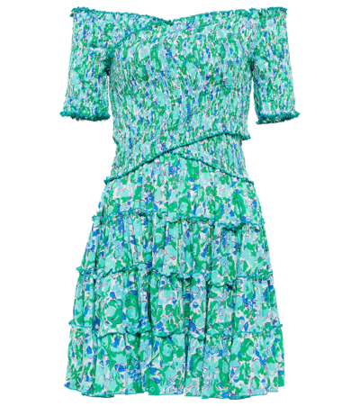 Poupette St Barth Soledad Floral Shirred Minidress In Aqua Rose