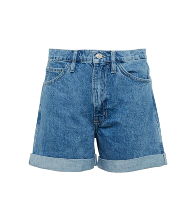 Frame High Waist Roll Cuff Denim Shorts In Denim-lt