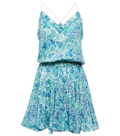 Poupette St Barth Laurie Printed Minidress In Aqua Chagal