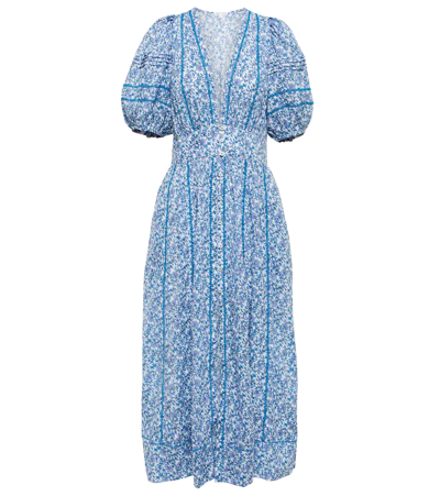 Poupette St Barth Reine Floral Midi Dress In Blue