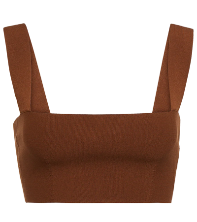 Victoria Beckham Vb Body Square-neck Jersey Cropped Top In Brown